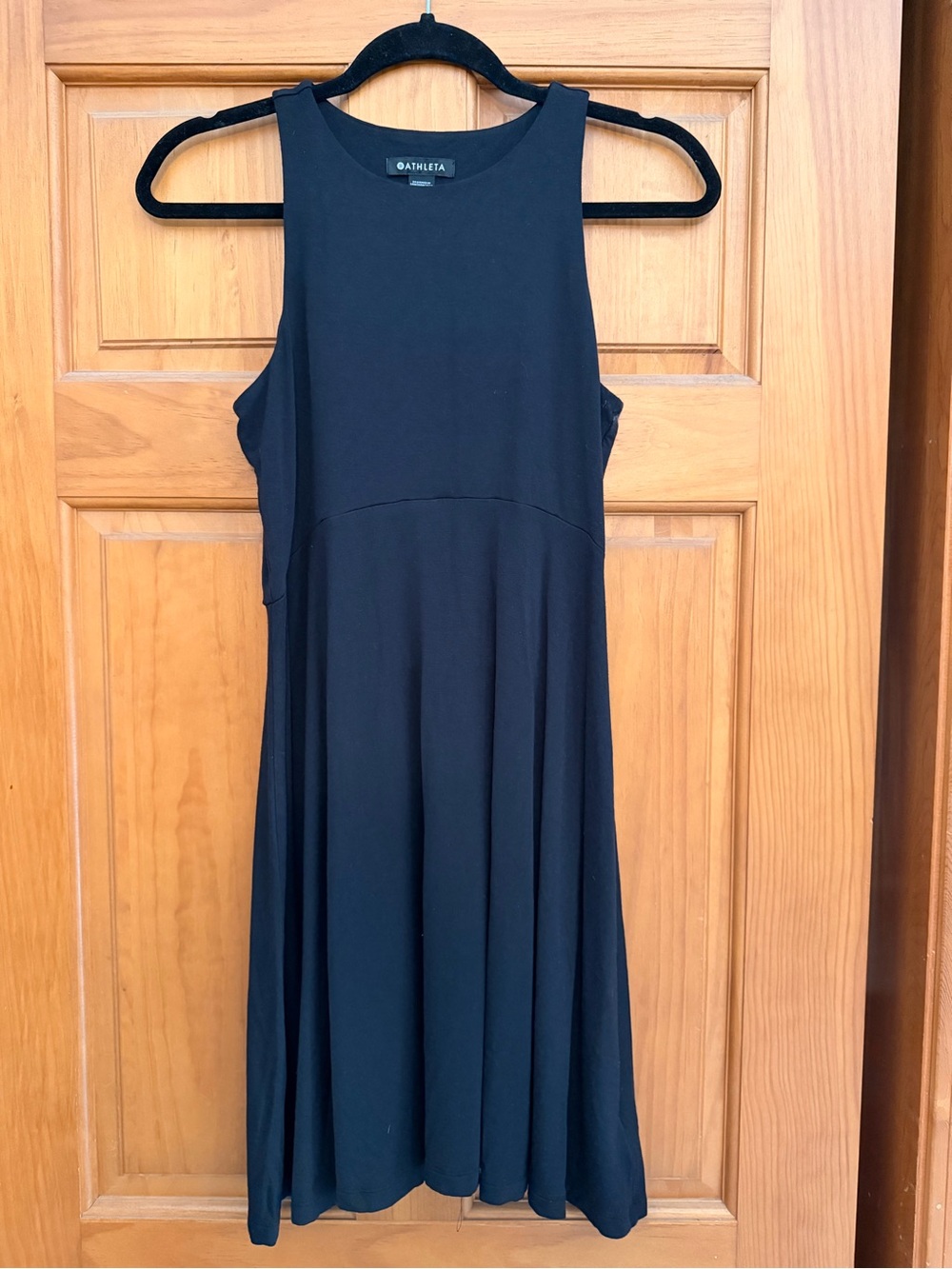 Athleta Black Sleeveless Midi Fit-and-Flare Dress